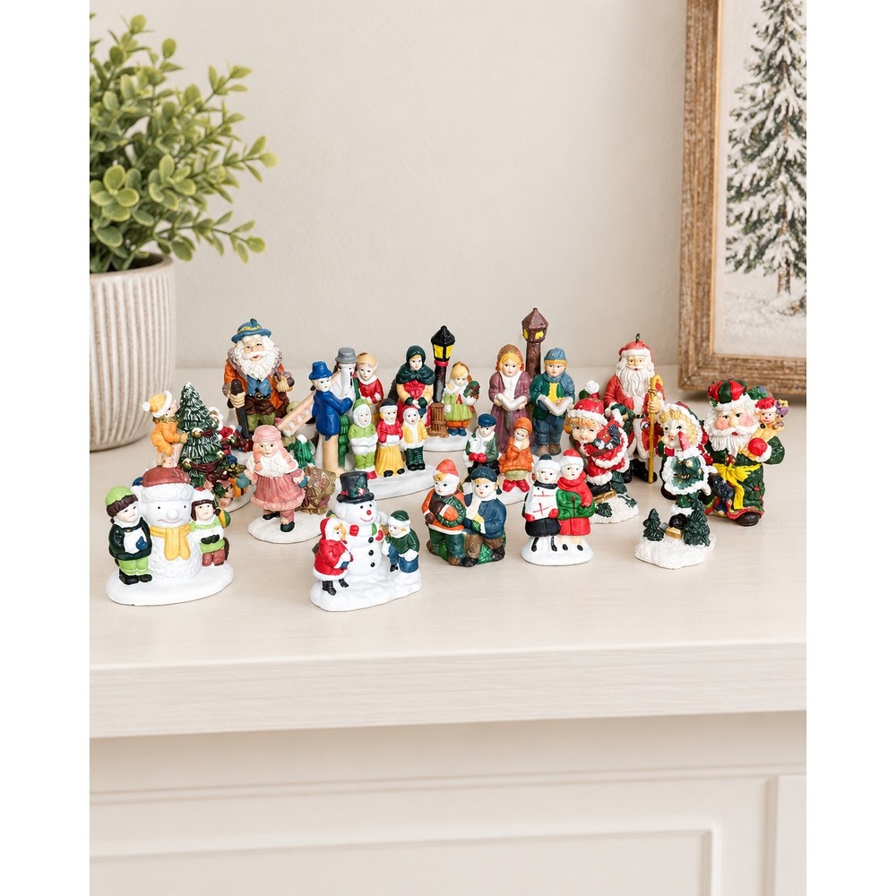Vintage 90s Christmas Village Figures Lot 17 Carolers Santa Skaters Miniatures